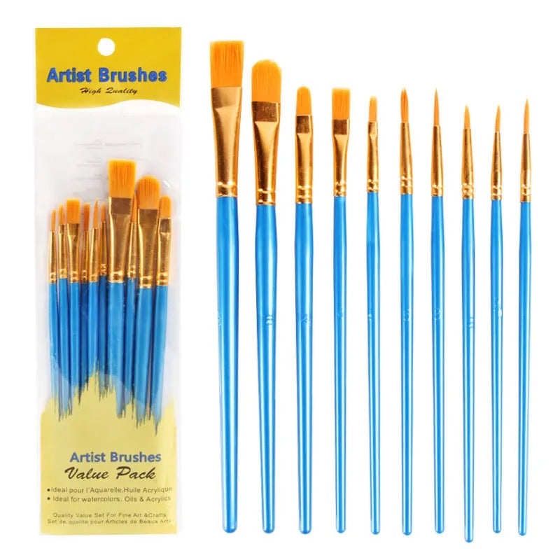 Blue Pack of 10 Paint Brushes