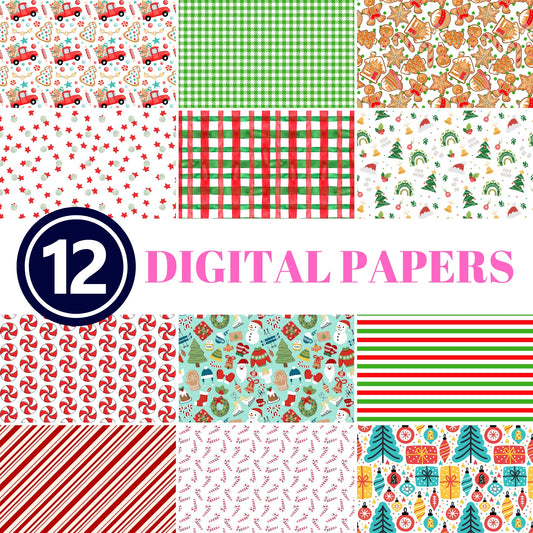12 Digital Christmas Style 2 Scrapbook Paper Patterns