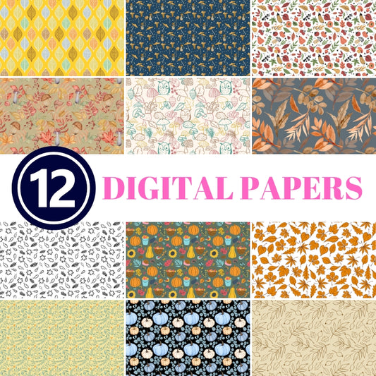 12 Digital Fall Scrapbook Paper Patterns
