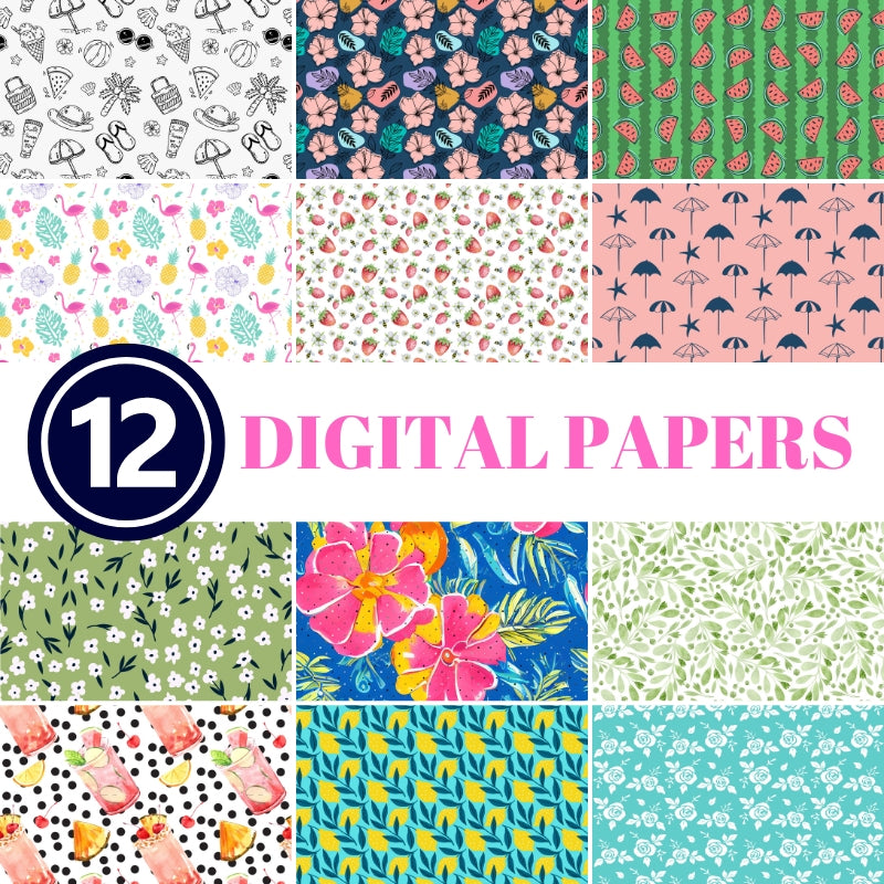 12 Digital Summer Scrapbook Paper Patterns