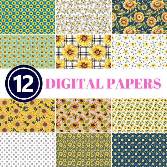 12 Digital Sunflower Scrapbook Paper Patterns