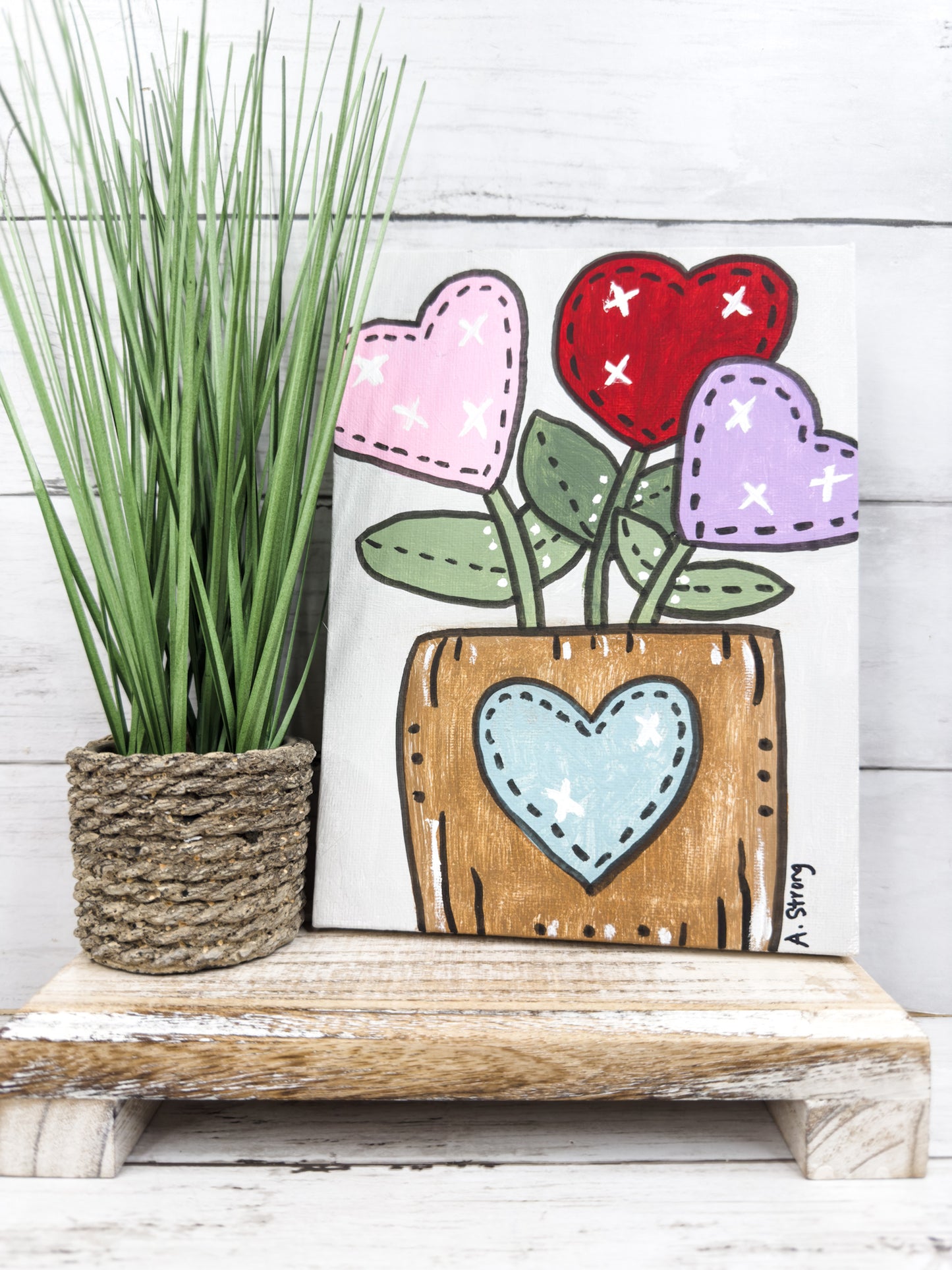Heart Flowers In Pots Free Paint Class Workshop