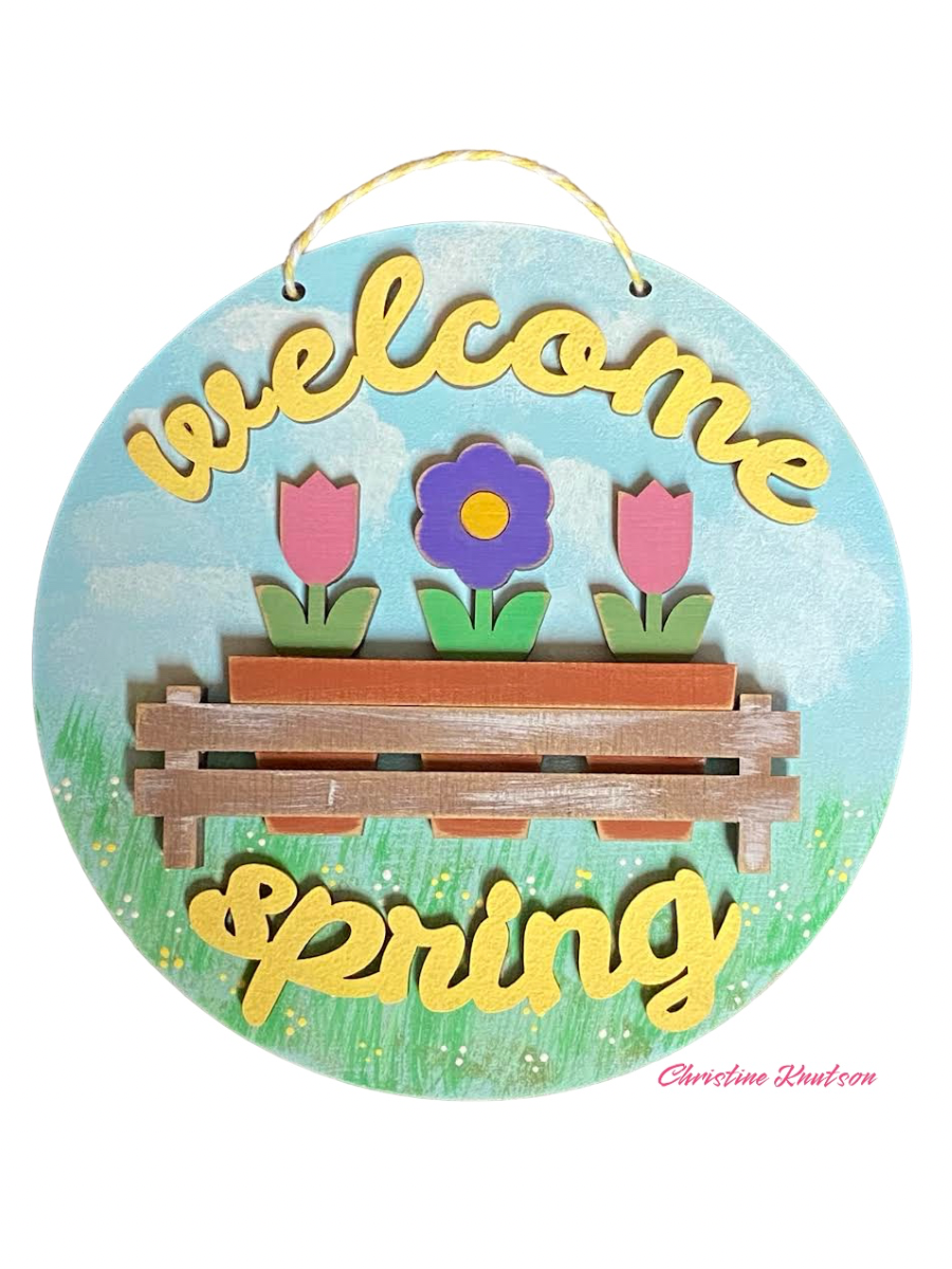 Welcome Spring 5 in round sign and Stand DIY Kit