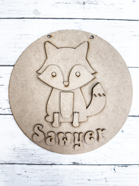 9 in round Fox Personalized Custom Name Sign DIY Kit