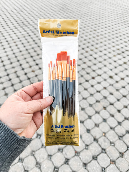 Black Pack of 10 Paint Brushes