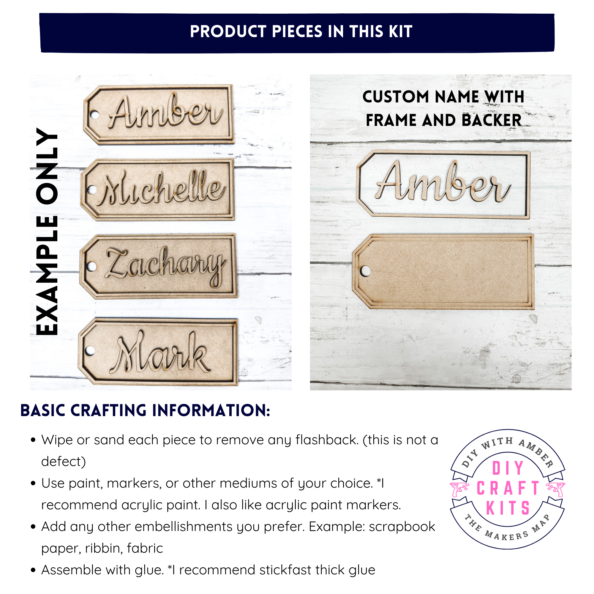 Name Tag Kit Personalized Framed Name Tag DIY Kit – The Makers Map - DIY with Amber