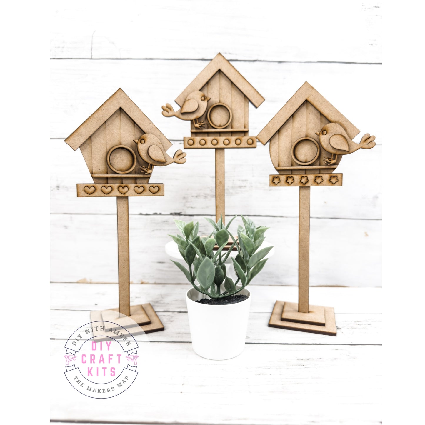 Cute Birdhouse Trio with stands DIY Kit