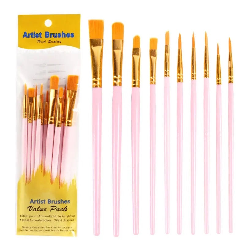Pink Pack of 10 Paint Brushes
