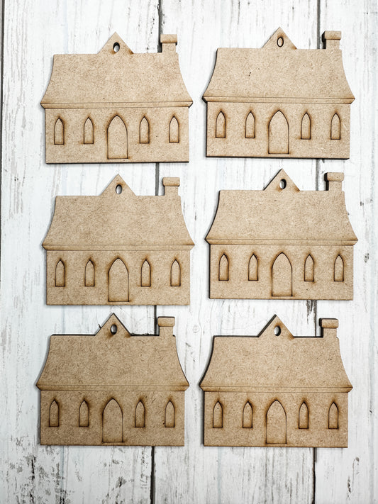 6 House shape ornament Blanks DIY Kit
