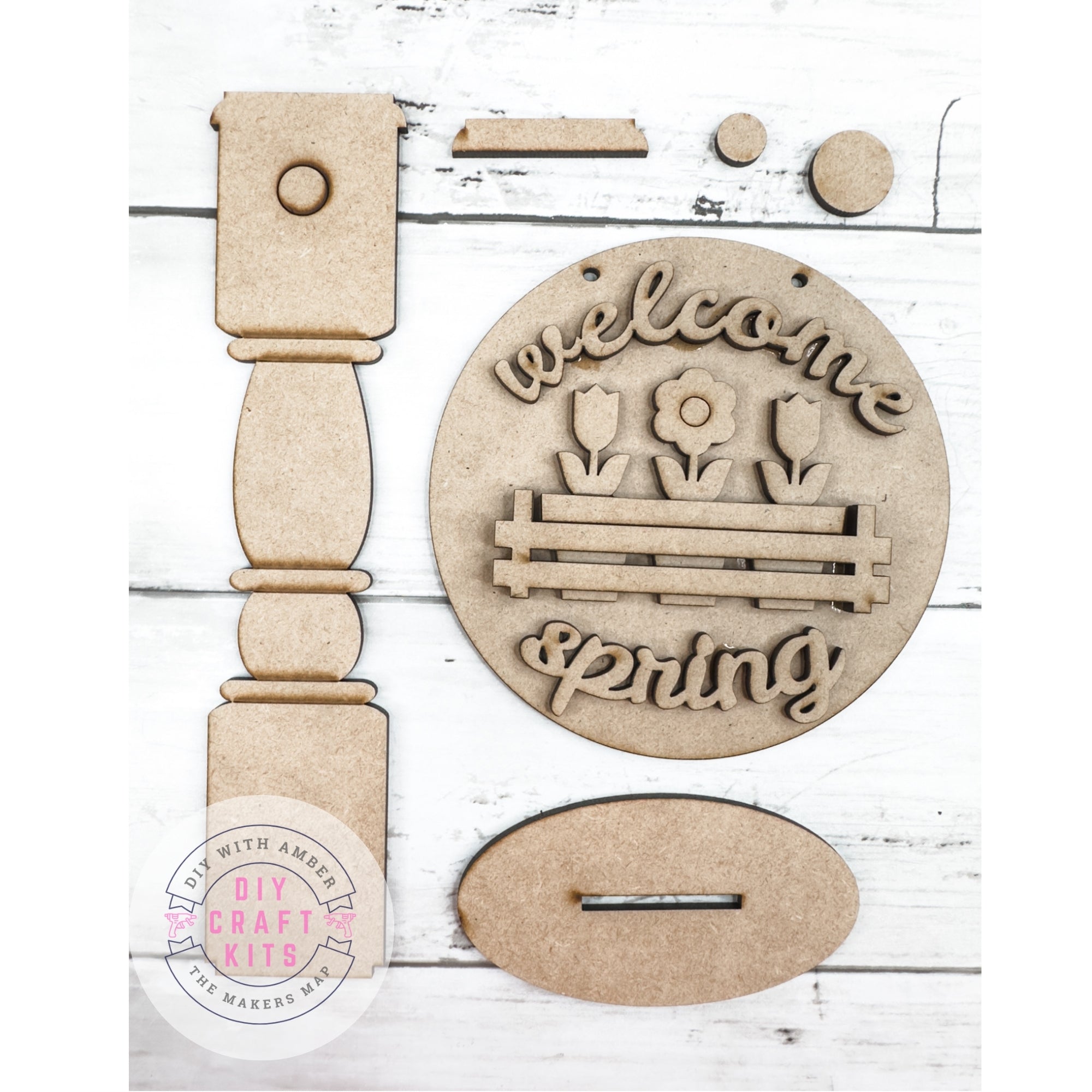 Welcome Spring 5 in round sign and Stand DIY Kit – DIY with Amber