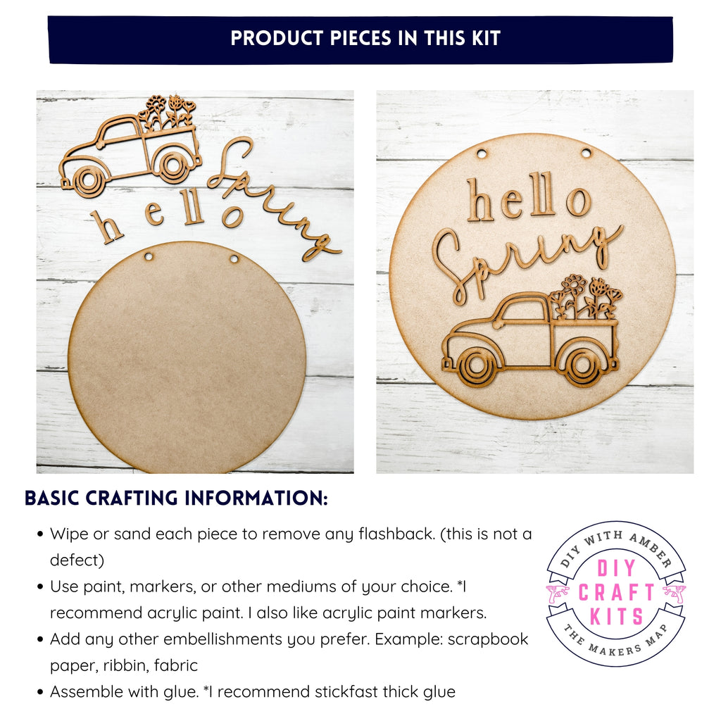 9 in round Hello Spring Sign DIY Kit – The Makers Map - DIY with Amber