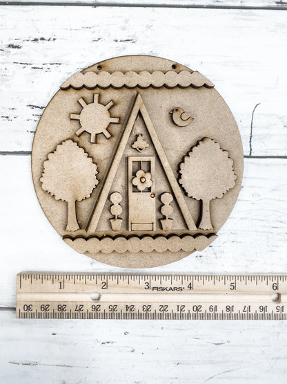 Cute Cabin 5 in round sign and Stand DIY Kit