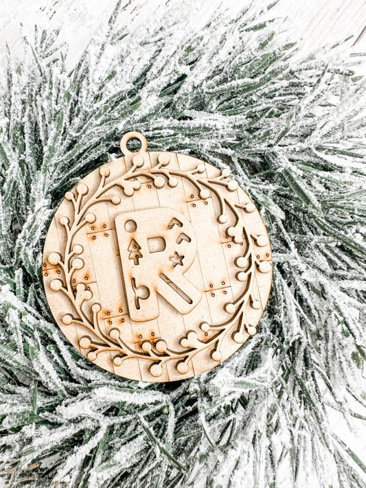 Round Monogram Ornament with wreath DIY Kit