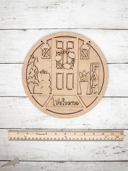9 in round Fall Porch Scene Sign DIY Kit
