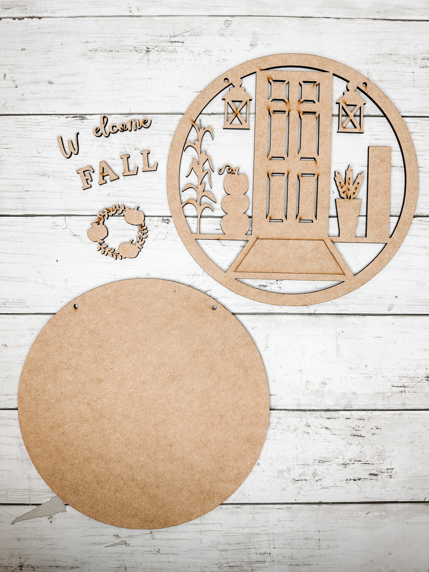 9 in round Fall Porch Scene Sign DIY Kit