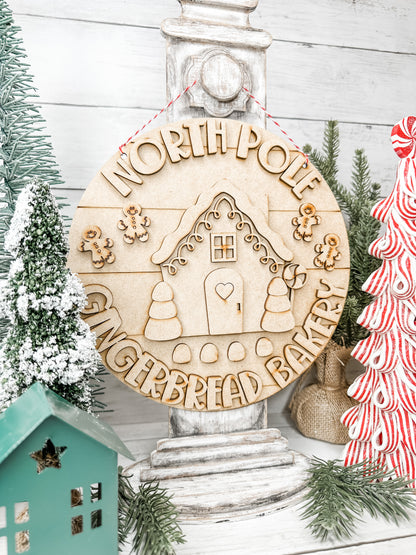 9 in round North Pole Gingerbread Bakery Sign DIY Kit