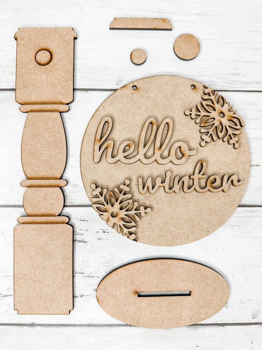 5 in round Hello Winter Sign with Stand DIY Kit