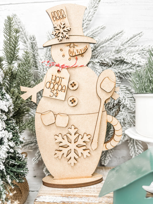 Standing Snowman in a Hot Cocoa mug Winter DIY Kit