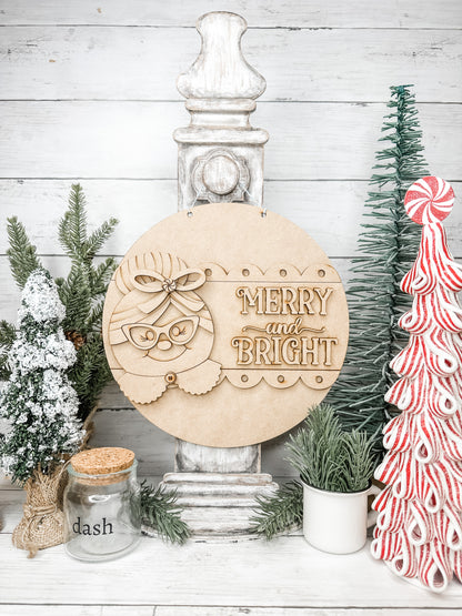 9 in round Mrs Claus Merry and Bright Sign DIY Kit