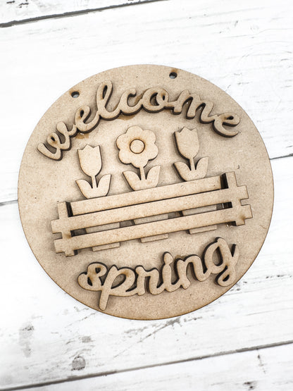 Welcome Spring 5 in round sign and Stand DIY Kit