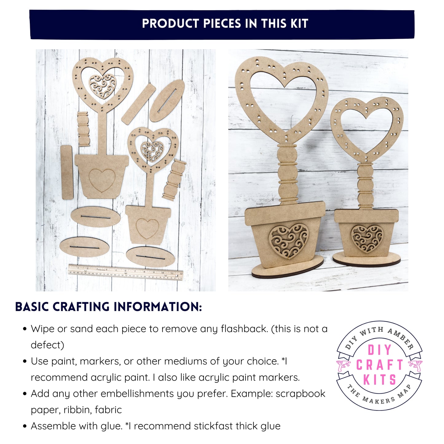 Pair Rag Tie Open Heart topiaries in pots DIY Kit
