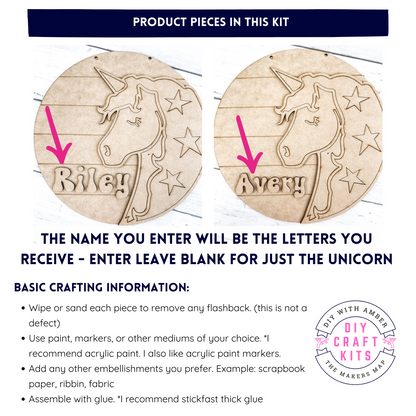 9 in round Unicorn Personalized Custom Name Sign DIY Kit
