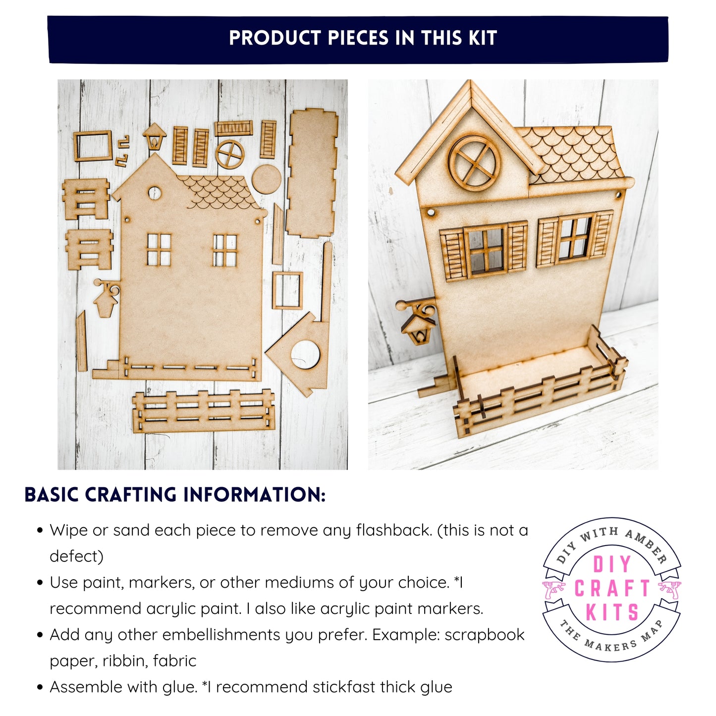 Tall House Box Base for Interchangeable inserts DIY Craft Kit