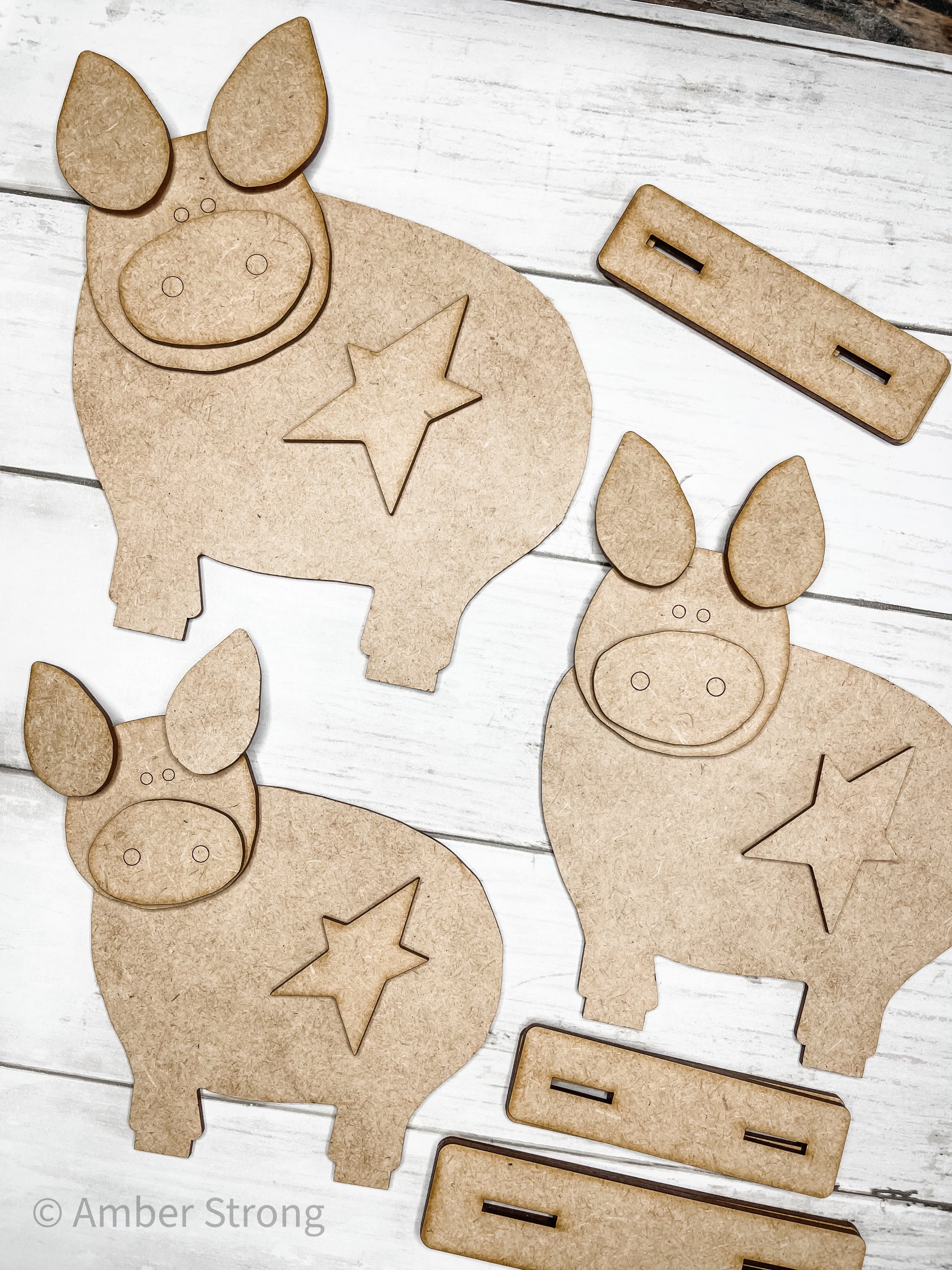 Kids Wood DIY Art Kit - Farm Pig - 8 3D Round