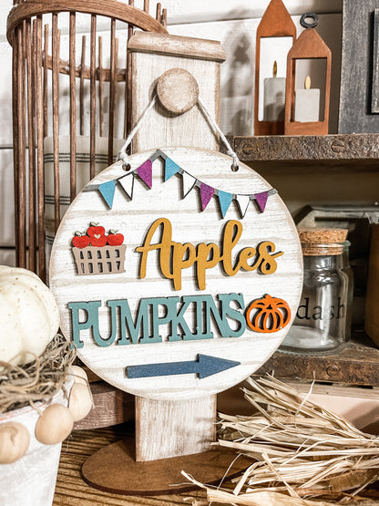 Apples and Pumpkins 5 in round Sign with Stand DIY Kit