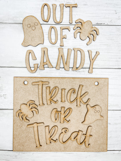 Double Sided Trick or Treat / Out of Candy Sign DIY Kit