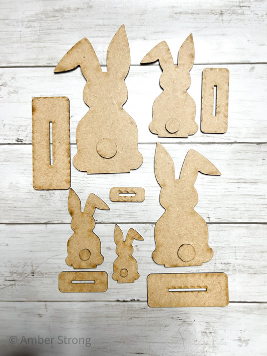 Easter Bunny Trio Wood Shapes, Wooden Rabbit Blank, Unfinished Cut