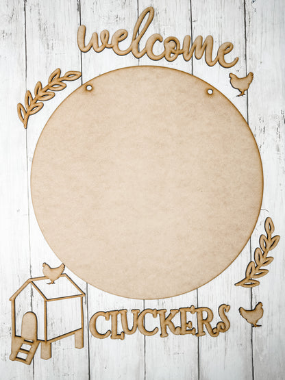 15 in Round Welcome Cluckers Door Hanger Sign DIY Kit