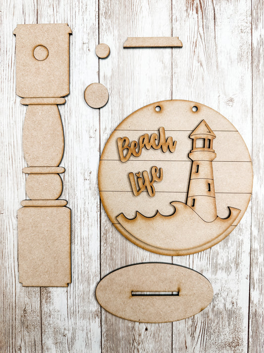 Lighthouse Beach life 5 in round sign and Stand DIY Kit